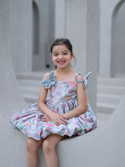 Fayon Kids - Multi-Color Neoprene Tie Up Neck Printed Dress
