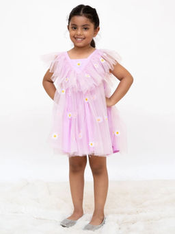 Fayon Kids - Lavender Net Square Neck Embroidered Dress