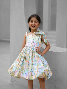 Fayon Kids - Multi-Color Polyester One Shoulder Printed Dress