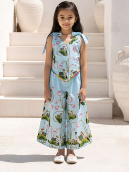 Fayon Kids - Blue Cotton Sleeveless Printed Co-Ord Set