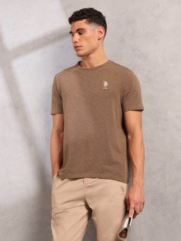 U.S. POLO ASSN. - Men Brown Solid T-Shirt
