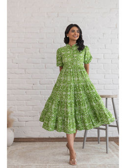 Polago Clothing - Green Cotton Midi Dress