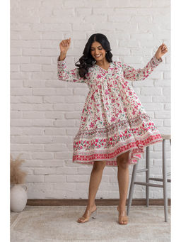 Polago Clothing - White Cotton Knee Length Dress