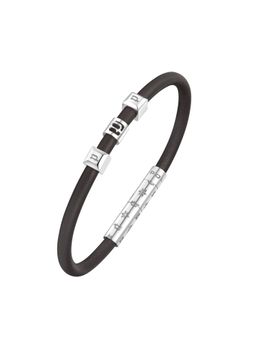 Police - Flake Stainless Steel Motifs Black Leather Bracelet for Men - Peagb0033902