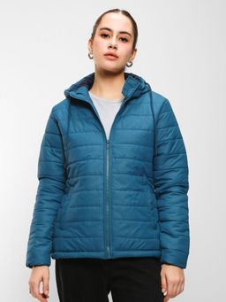 Bewakoof - Women's Deep Teal Relaxed Fit Puffer Jacket