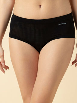 Van Heusen Woman Lingerie and Athleisure - Black Textured Mid Rise Modal Hipster Panty