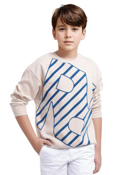 RARE ONES - Beige Baros Cotton Full Sleeve Crew Neck Flock Print Sweatshirt - Rare Ones By Rare Rabbit