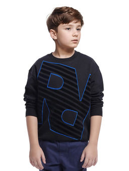 RARE ONES - Black Baros Cotton Full Sleeve Crew Neck Flock Print Sweatshirt - Rare Ones By Rare Rabbit