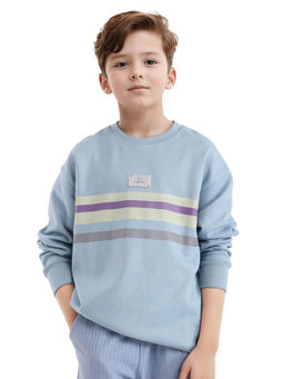 RARE ONES - Dusky Blue Firo Cotton Poly Full Sleeve Stripes Sweatshirt - Rare Ones By Rare Rabbit