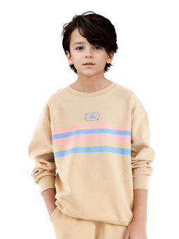 RARE ONES - Beige Firo Cotton Poly Full Sleeve Stripes Sweatshirt - Rare Ones By Rare Rabbit