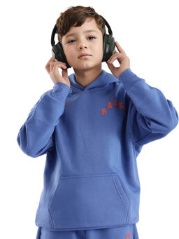 RARE ONES - Blue Linto Cotton Poly Full Sleeve Embroidered Hoodie - Rare Ones By Rare Rabbit