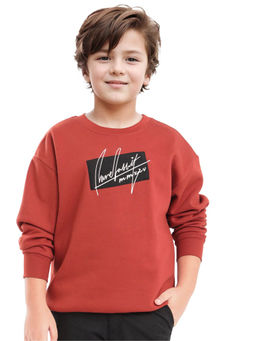 RARE ONES - Rust Niret Cotton Poly Full Sleeve Embroidered Sweatshirt - Rare Ones By Rare Rabbit