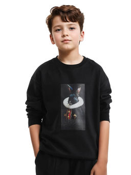 RARE ONES - Black Ribo Cotton Poly Full Sleeve Printed Sweatshirt - Rare Ones By Rare Rabbit