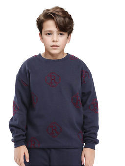 RARE ONES - Navy Blue Ronz Cotton Poly Full Sleeve Flock Print Sweatshirt - Rare Ones By Rare Rabbit