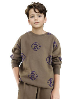 RARE ONES - Olive Ronz Cotton Poly Full Sleeve Flock Print Sweatshirt - Rare Ones By Rare Rabbit