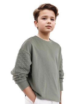 RARE ONES - Dusky Green Taron Cotton Poly Full Sleeve Embroidered Sweatshirt - Rare Ones By Rare Rabbit