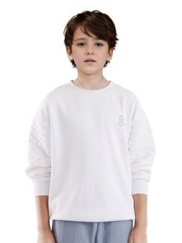 RARE ONES - White Taron Cotton Poly Full Sleeve Embroidered Sweatshirt - Rare Ones By Rare Rabbit