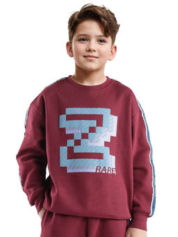 RARE ONES - Maroon Zet Cotton Poly Full Sleeve Printed Sweatshirt - Rare Ones By Rare Rabbit