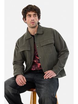 Snitch - Men Olive Cotton Full Sleeves Jacket