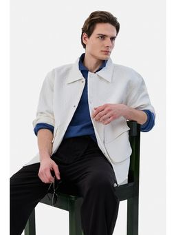 Snitch - Men Off White Polyester Blend Full Sleeves Jacket