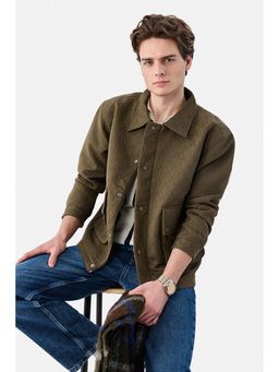 Snitch - Men Olive Polyester Blend Full Sleeves Jacket