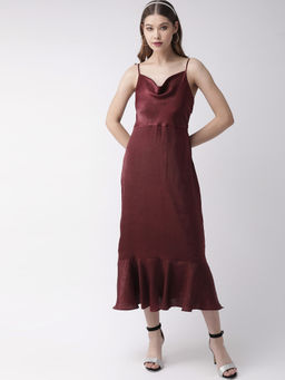 Twenty Dresses by Nykaa Fashion - Maroon On The Cowl Midi Dress