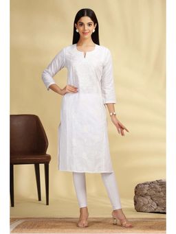 Cotton Culture - White Embroidered Cotton Straight Kurta