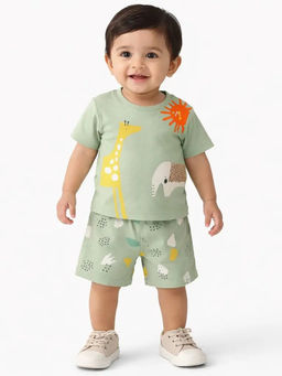 Bloom Up - Green Printed Cotton Blend Regular Fit Co-Ord Set
