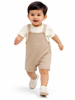 Bloom Up - Beige Printed Cotton Blend Regular T-Shirt and Romper