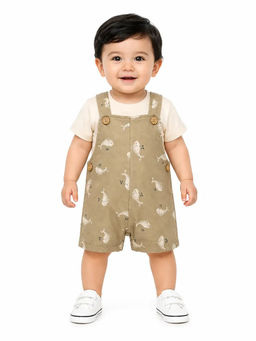 Bloom Up - Beige Printed Cotton Blend Regular T-Shirt and Romper