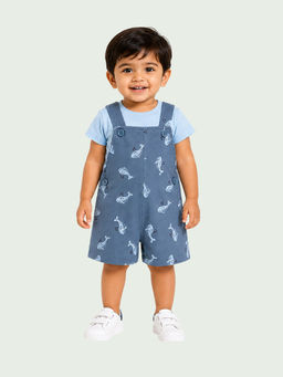 Bloom Up - Blue Printed Cotton Blend Regular T-Shirt and Romper
