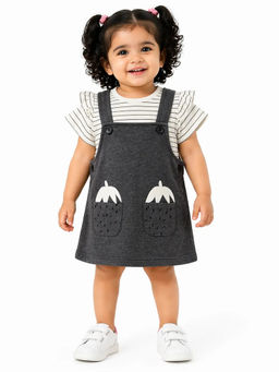 Bloom Up - Grey Stripes Cotton Blend Regular T-Shirt and Dress
