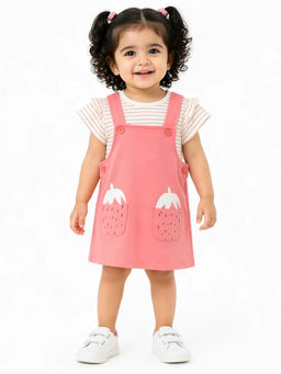 Bloom Up - Peach Stripes Cotton Blend Regular T-Shirt and Dress