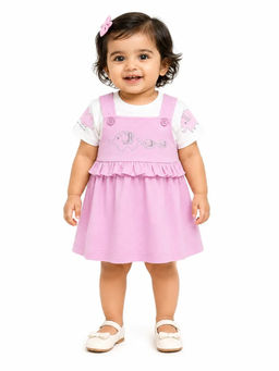Bloom Up - Pink Embroidered Cotton Blend Regular T-Shirt and Dress