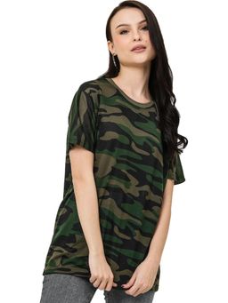 LEOTUDE - Military Camouflage Womens Round Neck Green T-Shirt