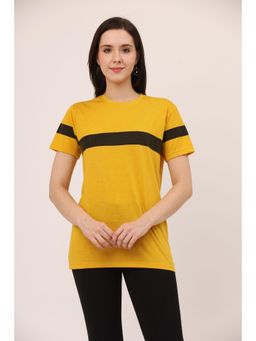 LEOTUDE - Womens Stripes Round Neck Yellow T-Shirt