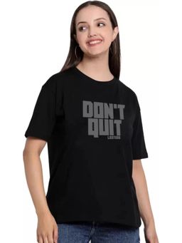 LEOTUDE - Printed Womens Round Neck Black T-Shirt