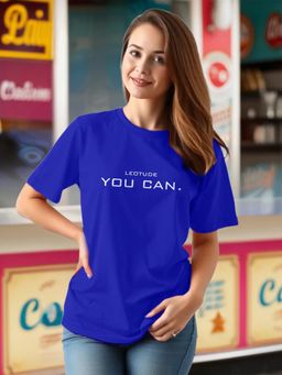 LEOTUDE - Printed Womens Round Neck Blue T-Shirt