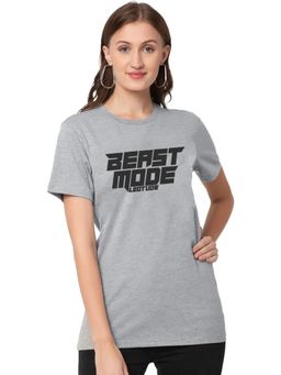 LEOTUDE - Printed Womens Round Neck Grey T-Shirt