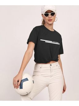 LEOTUDE - Printed Womens Round Neck Black T-Shirt