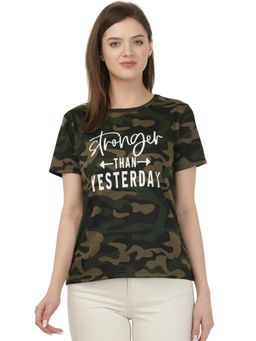 LEOTUDE - Military Camouflage Womens Round Neck Green T-Shirt