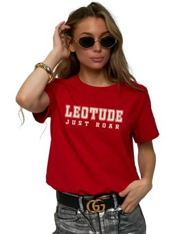 LEOTUDE - Printed Womens Round Neck Red T-Shirt