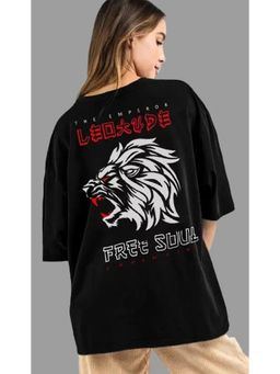 LEOTUDE - Printed Womens Round Neck Black T-Shirt