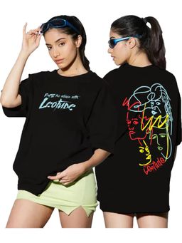 LEOTUDE - Printed Womens Round Neck Black T-Shirt