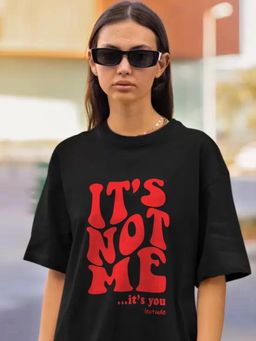 LEOTUDE - Printed Womens Round Neck Black T-Shirt