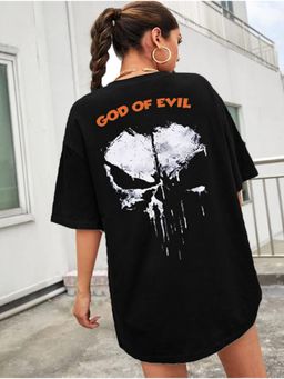 LEOTUDE - Printed Womens Round Neck Black T-Shirt