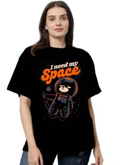 LEOTUDE - Printed Womens Round Neck Black T-Shirt