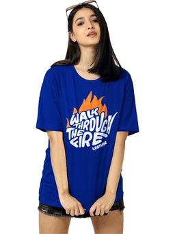 LEOTUDE - Printed Womens Round Neck Blue T-Shirt