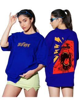 LEOTUDE - Printed Womens Round Neck Blue T-Shirt