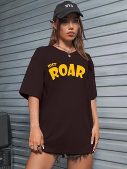 LEOTUDE - Printed Womens Round Neck Brown T-Shirt